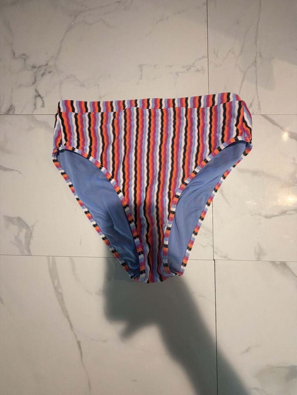Jessica Simpson Got The Groove Striped High Waist Bikini Swim Bottom Large